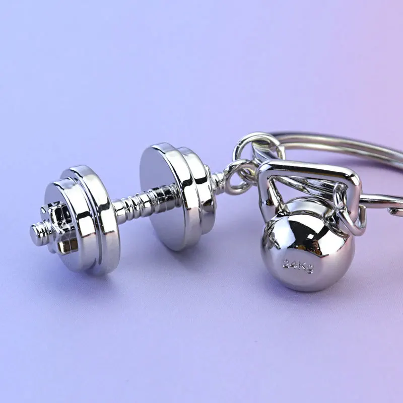 YIYUN 3D Simulation Dumbbell Metal Fitness Key Chains Car Wallet Sports Gym keychain Mini Dumbbell Discus Barbell Key Ring