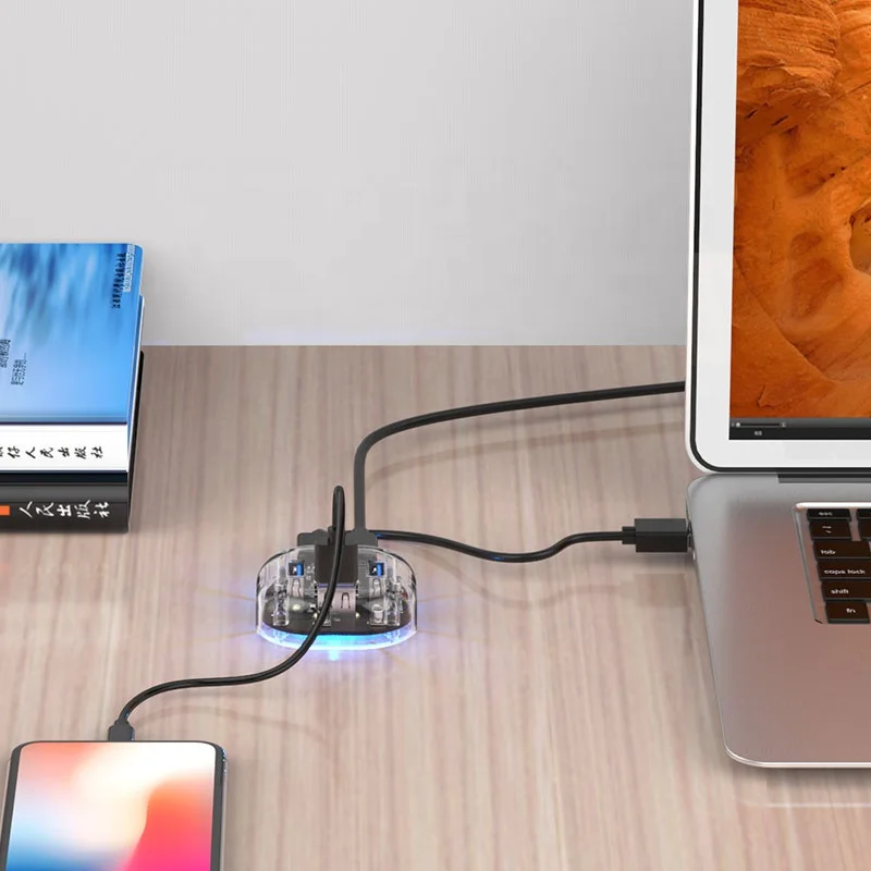 Инновационная Классическая портативная мини-легкая док-станция USB3.0 квадратного типа 4 порта в 1 Прозрачная для ПК