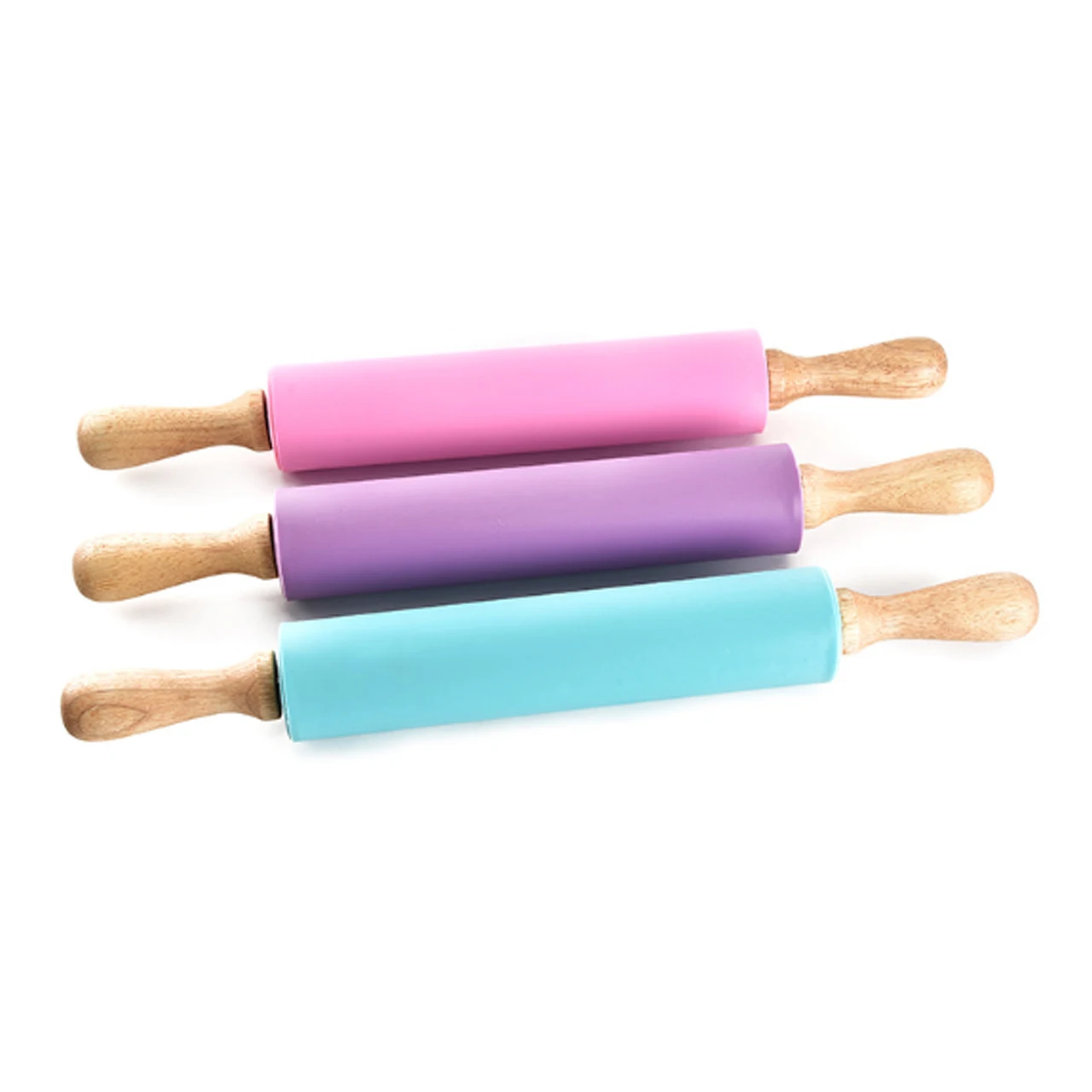 Non-stick Home Kitchen Silicone Rolling Pin With Wooden Handle