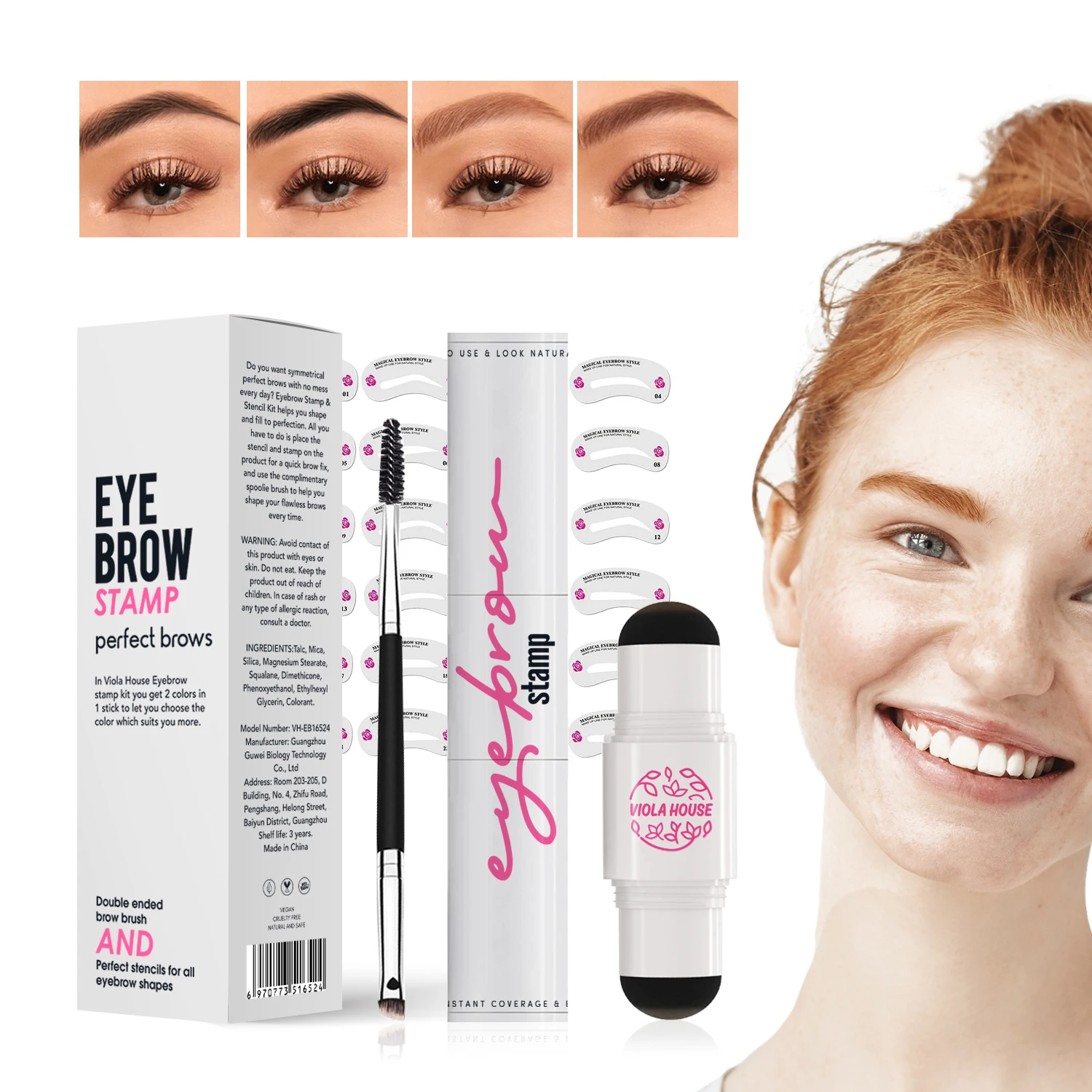 Eyebrow Stamp Private Label Custom Brow Shaping Waterproof Shadow Powder Double Head Eye Brow Stamp And Stencil Kit