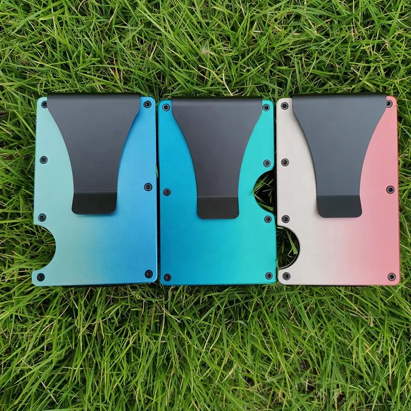 New Minimalist Wallet with Cash Strap RFID Blocking Front Pocket Credit Card Holder Slim Metal Wallet with Money Strap