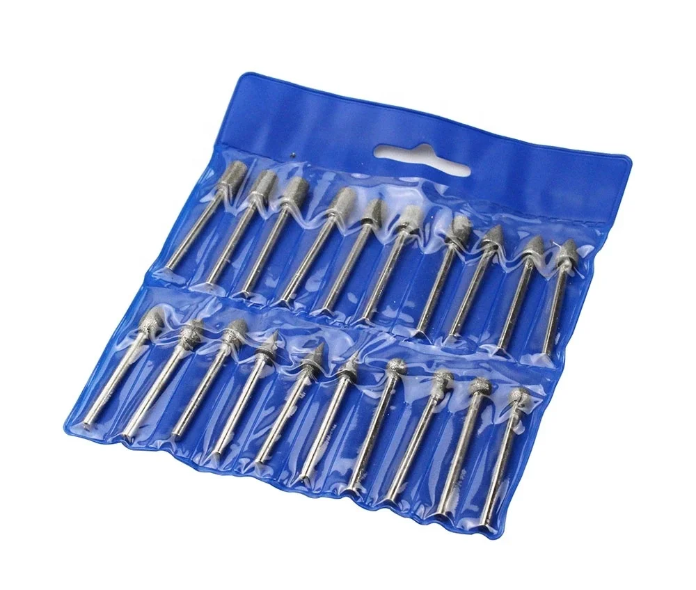 20 Pcs 3mm Shank Diamond Grinding Bits Head Mounted Burr Point Set For Jade Jewelry  Stone Ceramic Grinding Carving  Polishing