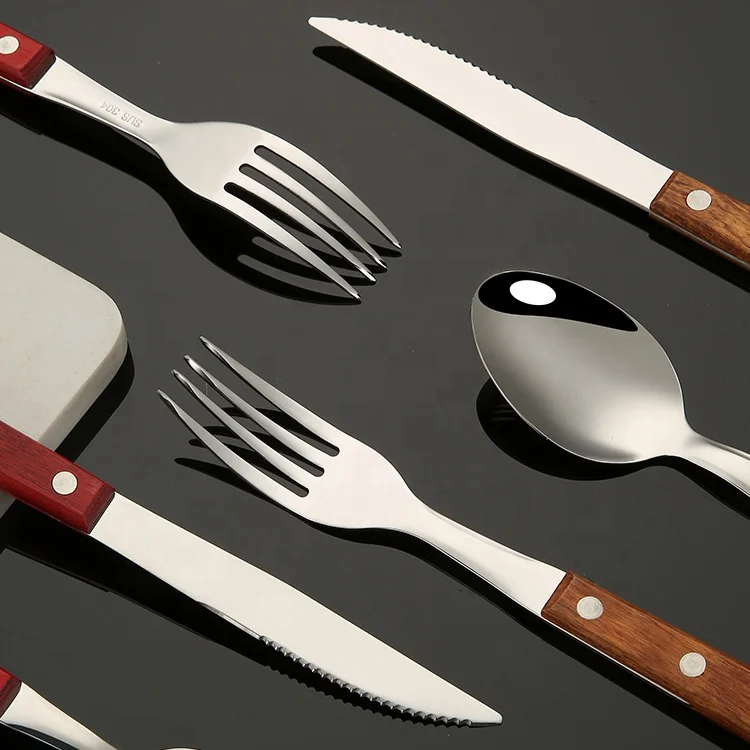 Wooden Handle Flatware Set stainless steel 18/8 Knife Fork Spoon wood handle cutlery set