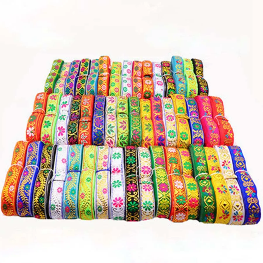 6.8meters/lot Ethnic Embroidery Fabric Lace Sewing Trims 2cm Width Tribal India Boho Fashion Decorative Webbing