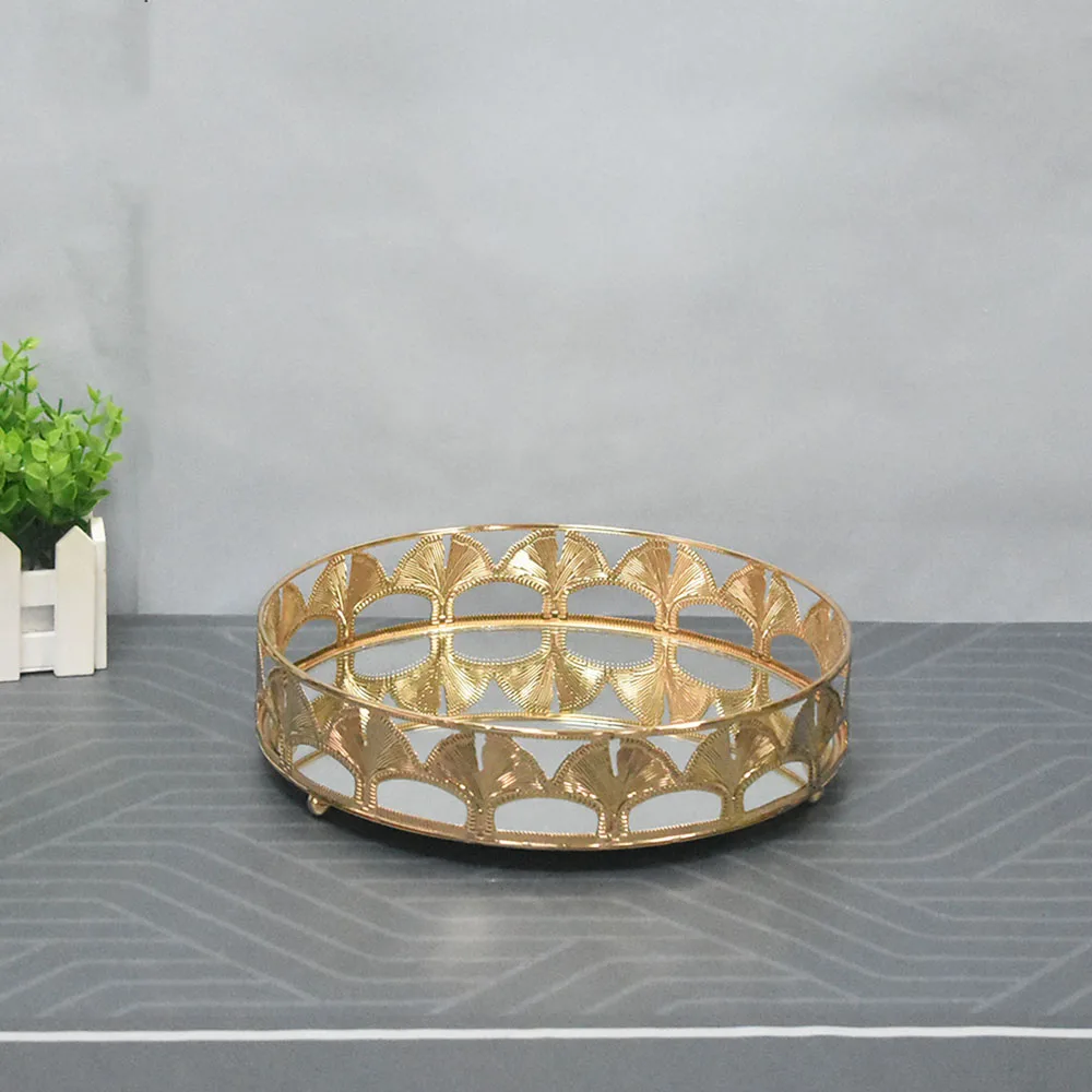 European light luxury round metal plate Cosmetics storage tray tray shot glasses modern glass trays