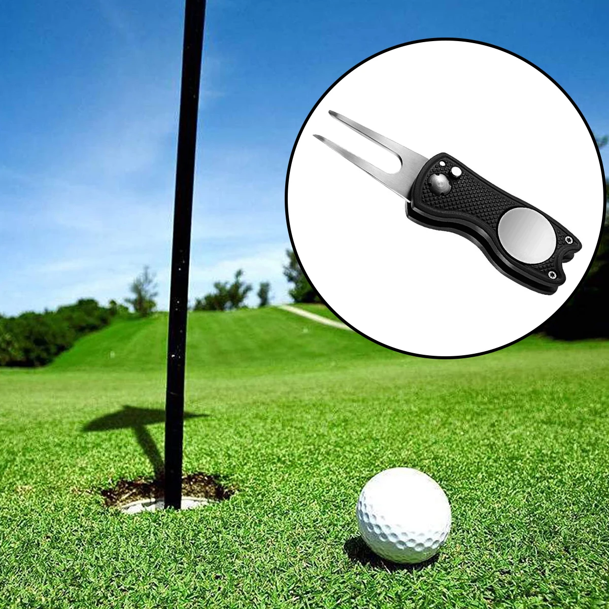 OEM Stainless Steel Foldable Golf Divot Tool Magnetic Golf Pop up Button Tool Golf Ball Marker with Custom Logo