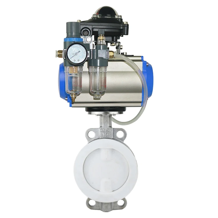 DN150 DN65 PN16 6 Inch EPDM Rubber Seat Wafer Type Stainless Steel Double Acting Pneumatic Actuator