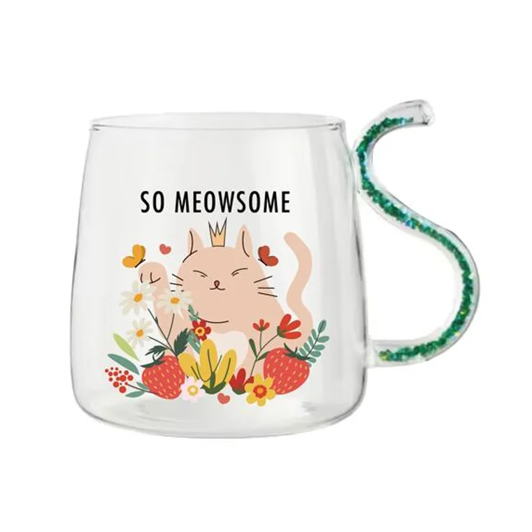 Korea Style Cat Decal Glassware Coffee Cups Creative Animal Footprint Milk Tea Beverage Cups Cute Cartoon Drinking Glass Cup