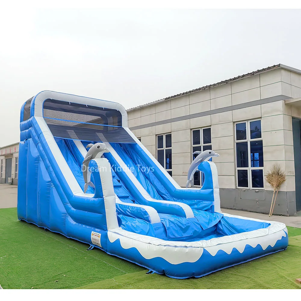 Inflatable Dolphin PVC Pool Water Slide Games For Kids Adult Bounce House Combo Waterslide With Pool