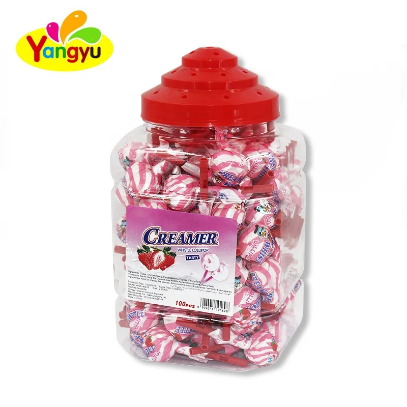 Jar Packing Fruity Creamer Whistle Lollipop For Africa Market