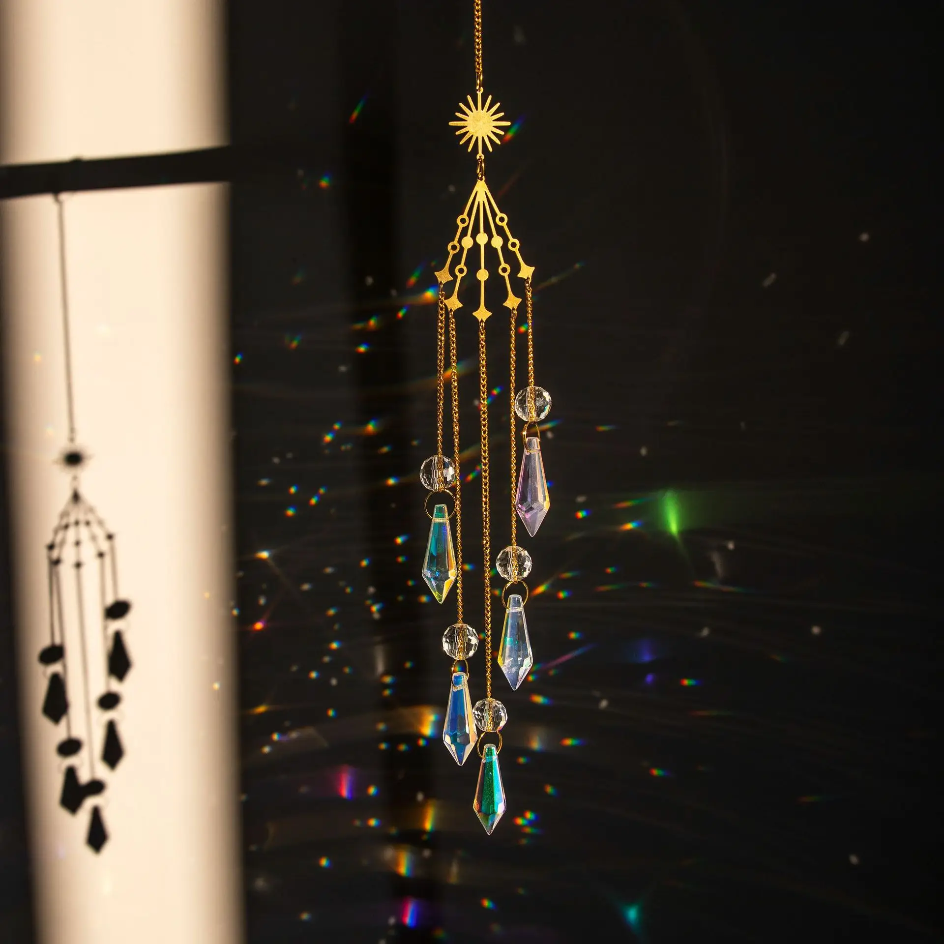 Hanging Witch k9 Crystal Wind Chimes Rainbow Moon Sun Catcher Decor For Indoor Window Home Assesories