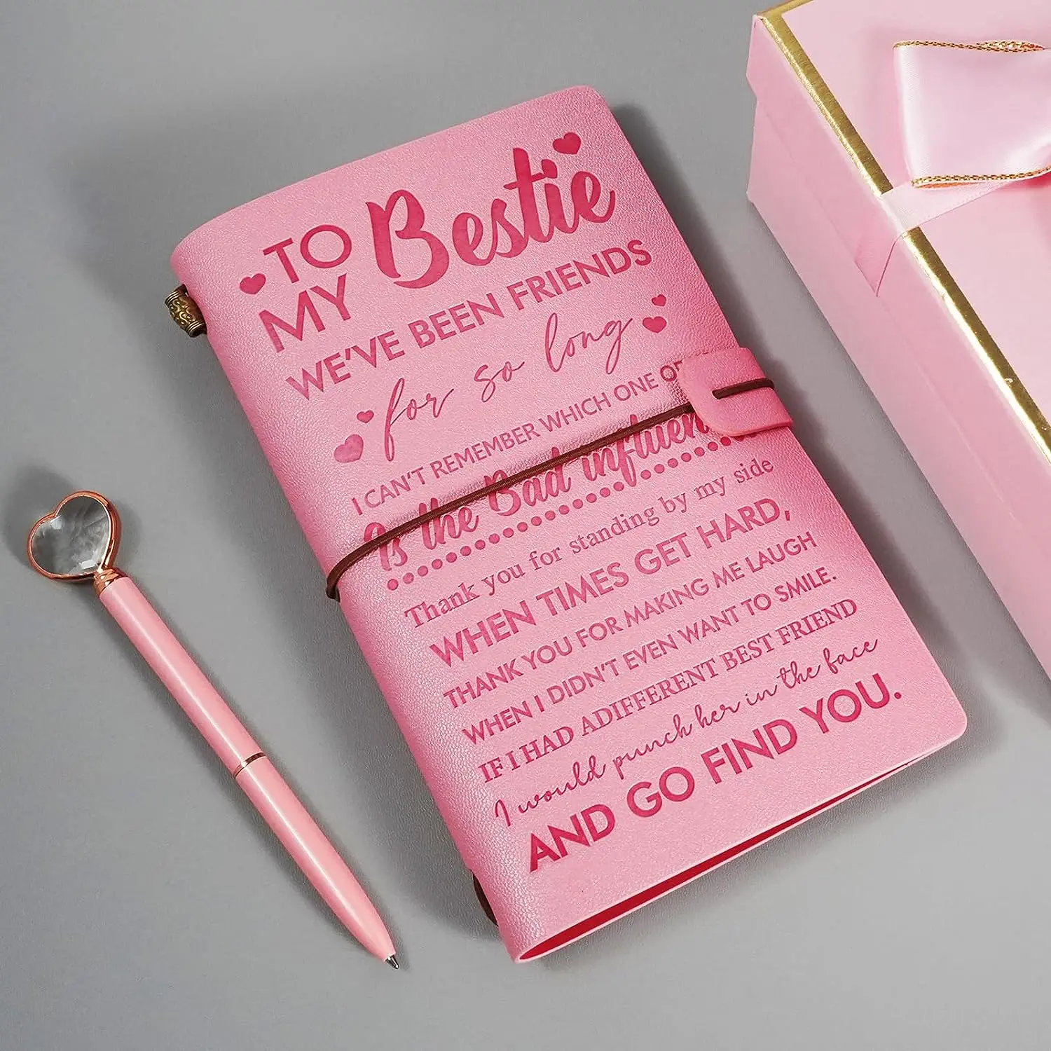 To My Bestie Leather Journal Set with Pen,Best Friend Birthday Gifts,140 Page Refillable Writing Journal Travel Diary