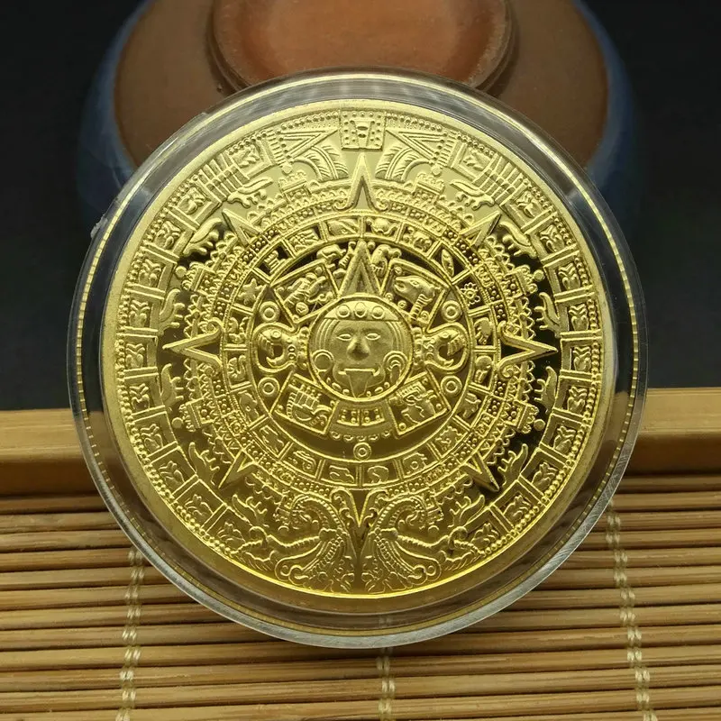 Wholesales high quality collectible Mayan coin Pyramid Sundial gold plated Commemorative gold coins