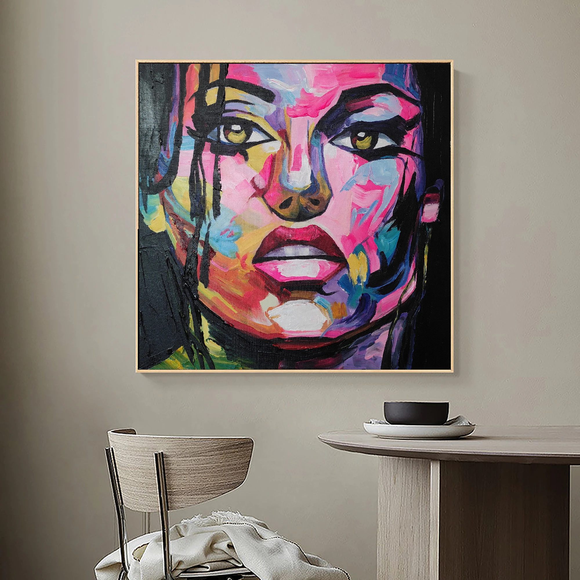 2023 Pop art colorful abstract figure handmade oil painting painting color with brush and frame home decoration