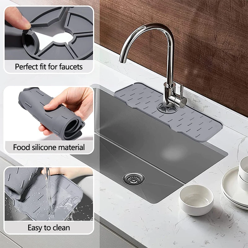 New Black Silicone Faucet Pad Absorbent Water Design Kitchen Sink Splash Guard For Sink