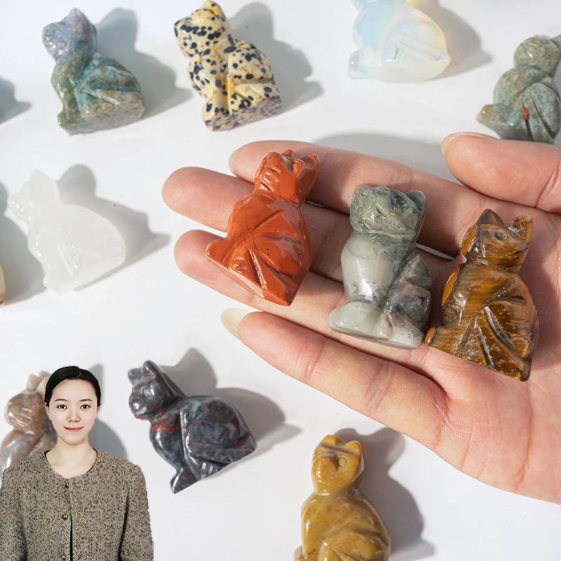 Robin Crystal factory wholesale gemstone animal carvings crystal cat crystal carving wholesale
