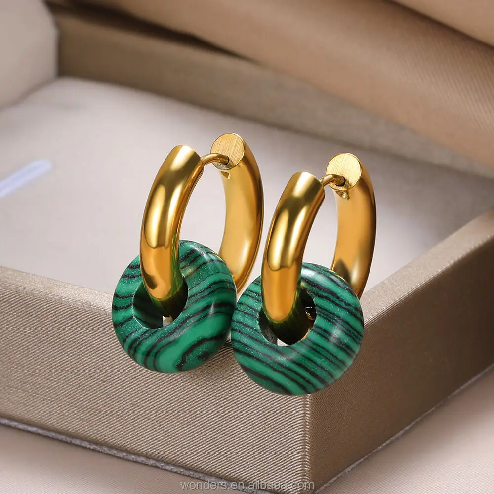 Iridescent Natural Stone Donuts Hoops Earrings With Stainless Steel Hoop Girl Earrings For Women Hypoallergenic Jewel