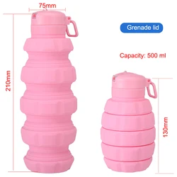Convenient outdoor portable grenade shaped folding silicone water bottle