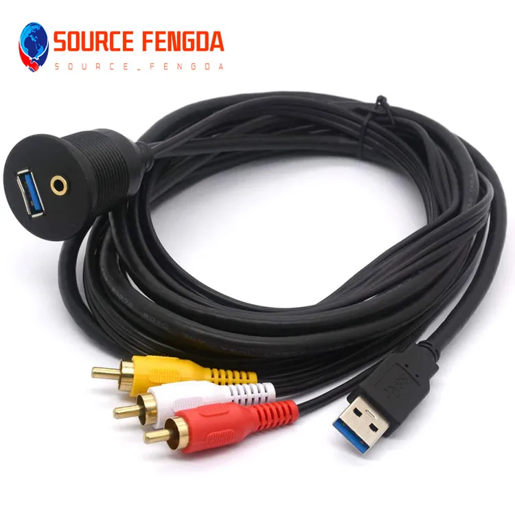 4 in 1 Car Audio Video connectors cables Round USB3.0&3RCA male to female fast charging cable for phone TV DVD