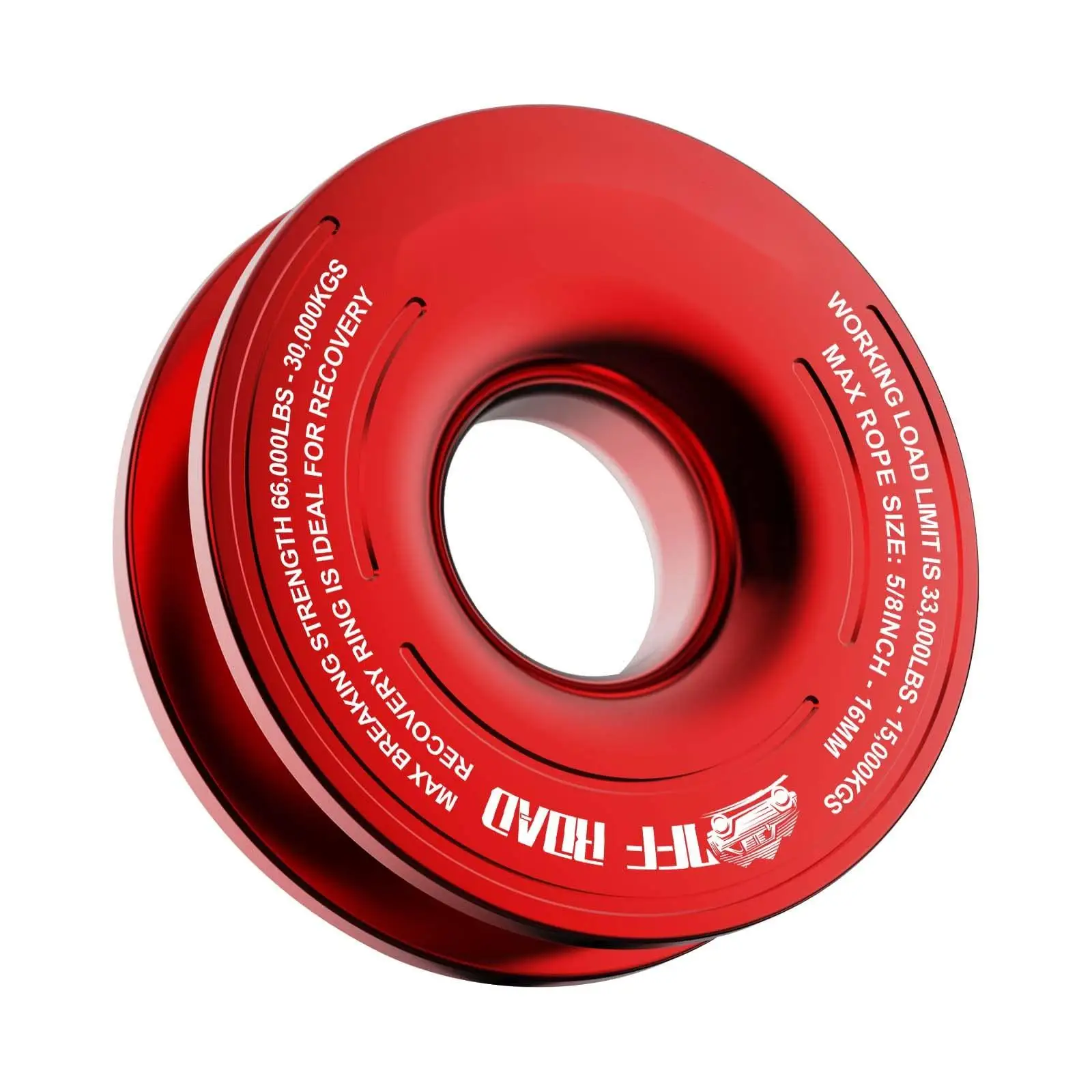Recovery Ring 66000 LBS Winch Snatch Towing Ring, Tackle Pulley System, Rope Retention Safety Strap Included, Red