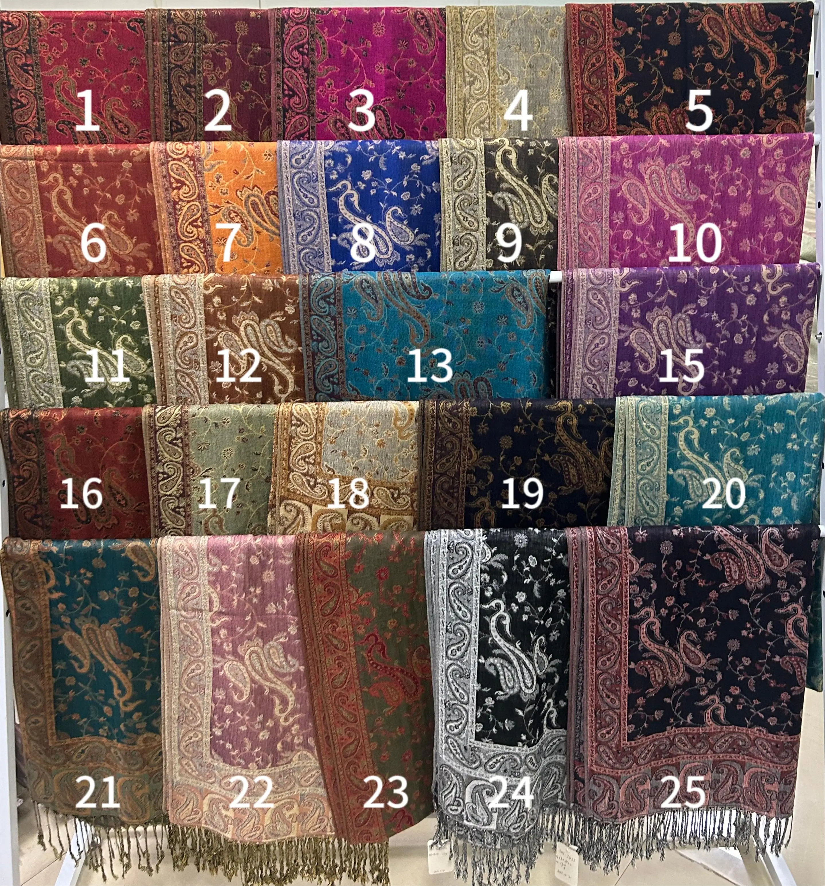 Soft elegant design luxury paisley pattern pashmina shawl  woven jacquard custom pashmina scarf hijab headscarf