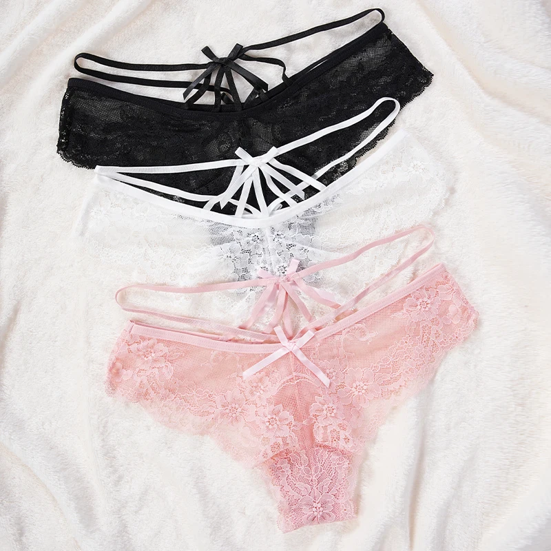 Wholesale Women Lace Sexy Low Waist Transparent Breathable Young Girls Briefs Lingerie Underwear Panties