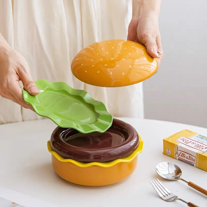 Creative Ceramic Plate Relief Hamburg Ceramic Tableware set