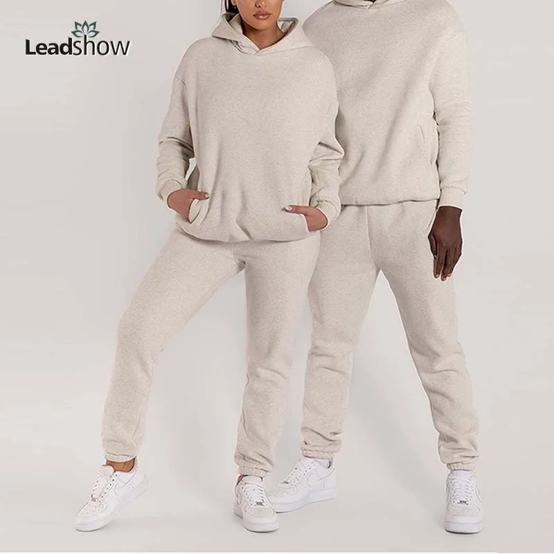 Wholesale Plain High Quality Heavyweight 100% Organic Cotton Blank Oversized Pullover Hoodies And Jogger Sweatpants Set Unisex