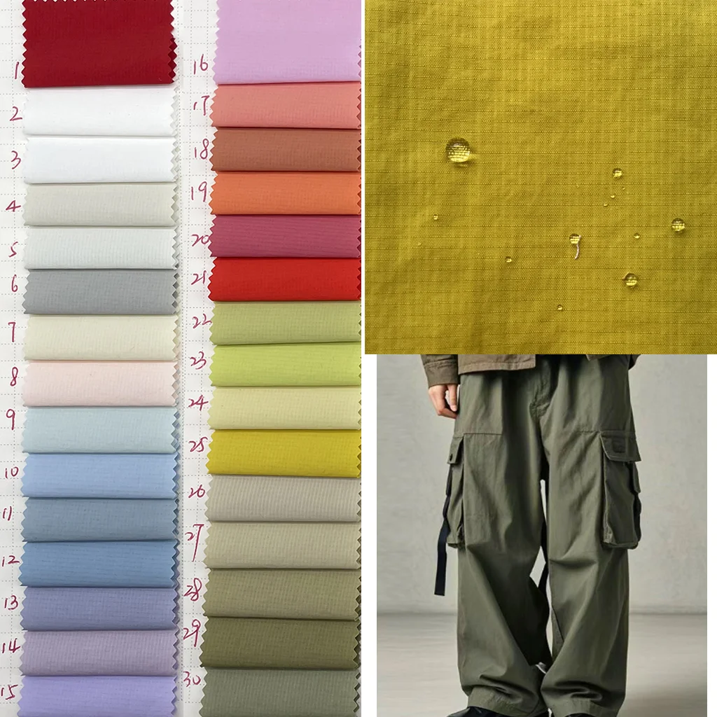 wholesale wrinkle 100% nylon 40D waxing checking ripstop fabric waterproof PU glue coating down jacket windproof fabric for coat