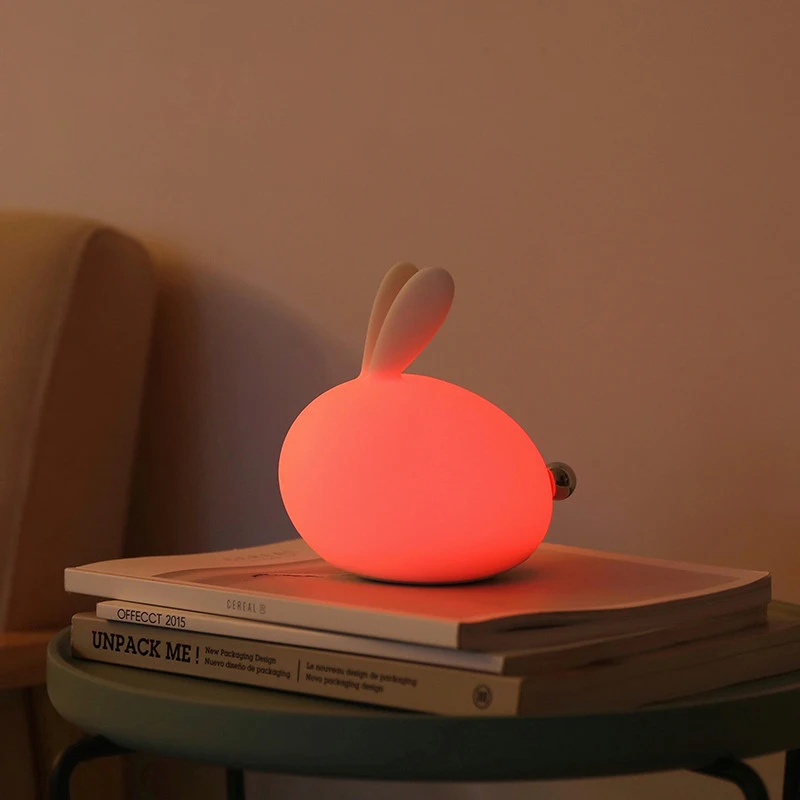 Soft Rabbit Cartoon USB Charging Multicolor Touch Sensor Baby Nursery Lamp Sleep Silicone LED Night Light