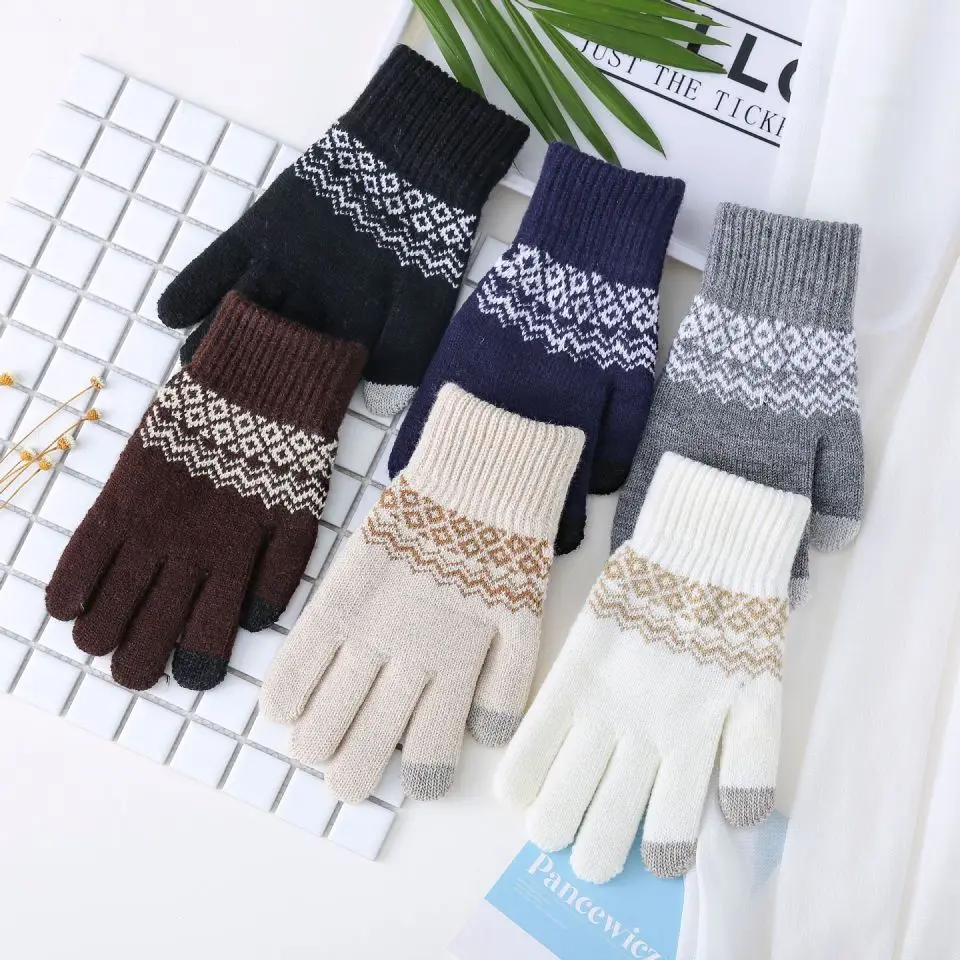 
Зимние волшебные перчатки Youki 2020, женские и мужские теплые эластичные вязаные шерстяные варежки с декоративным узором, акриловые перчатки  (62365394565)