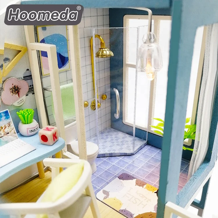 Wholesale DIY mini Wooden dollhouse miniature with light and furniture for holiday gift