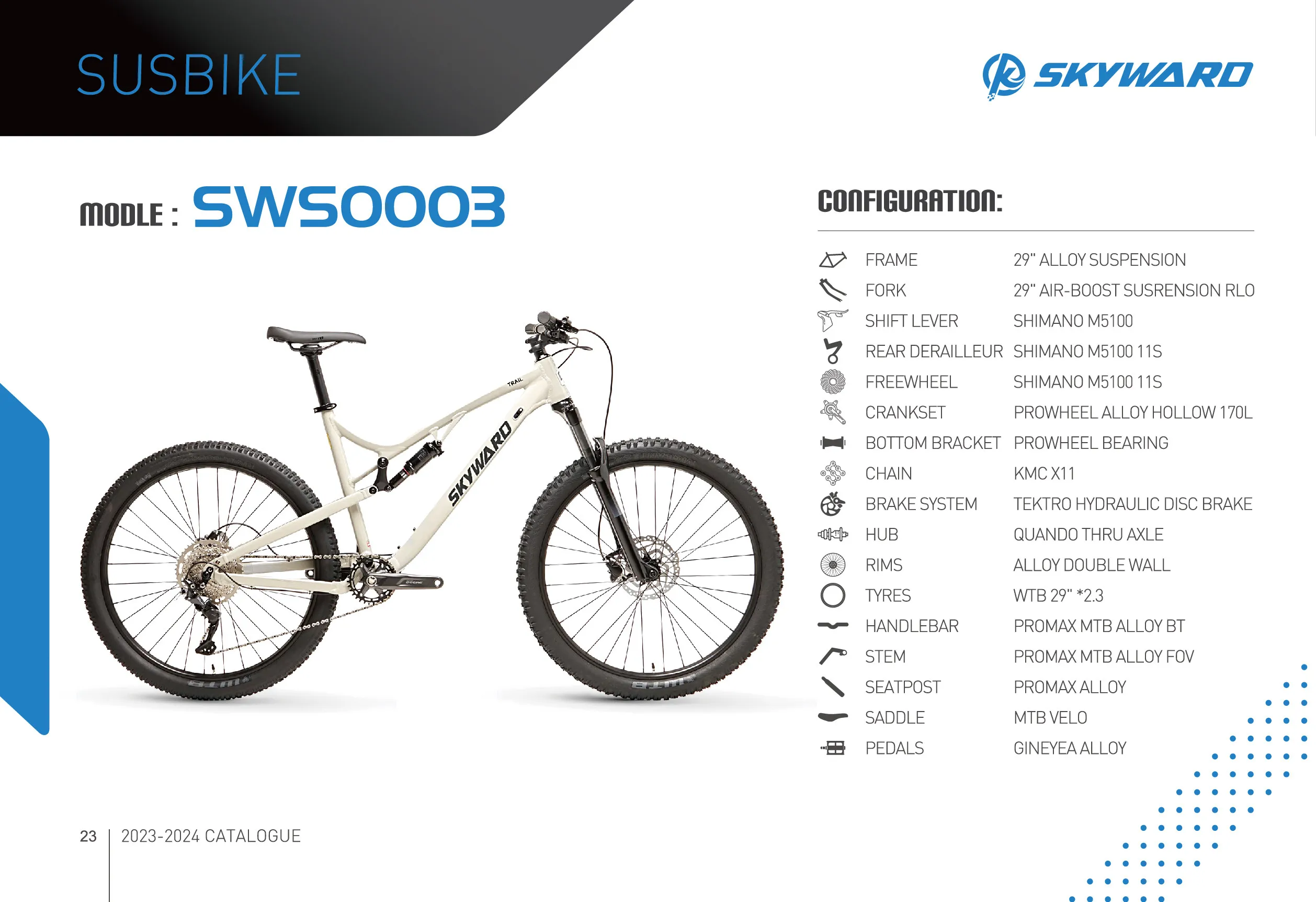 Skyward High Quality Wholesale Hydraulic Disc Brake 29 Inch Suspension Bicycles