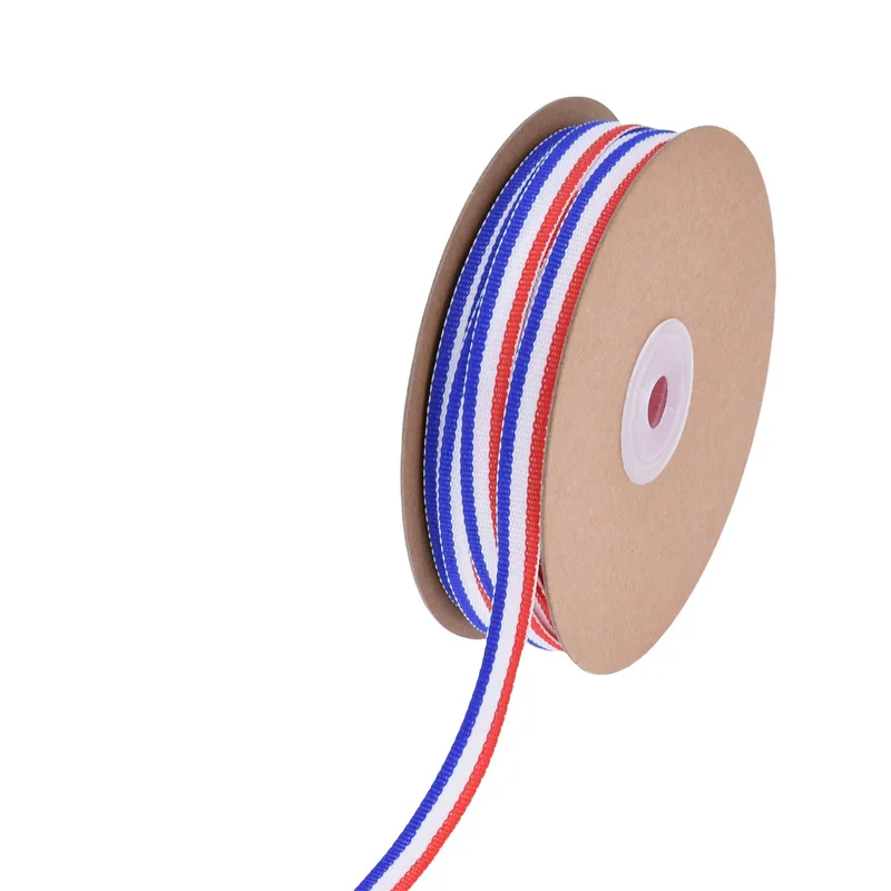 Fall In Color Christmas Customized Classic Tricolor Red White Blue Striped Ribbon Medal Hanging Rope Gift Box Packaging Ribbon