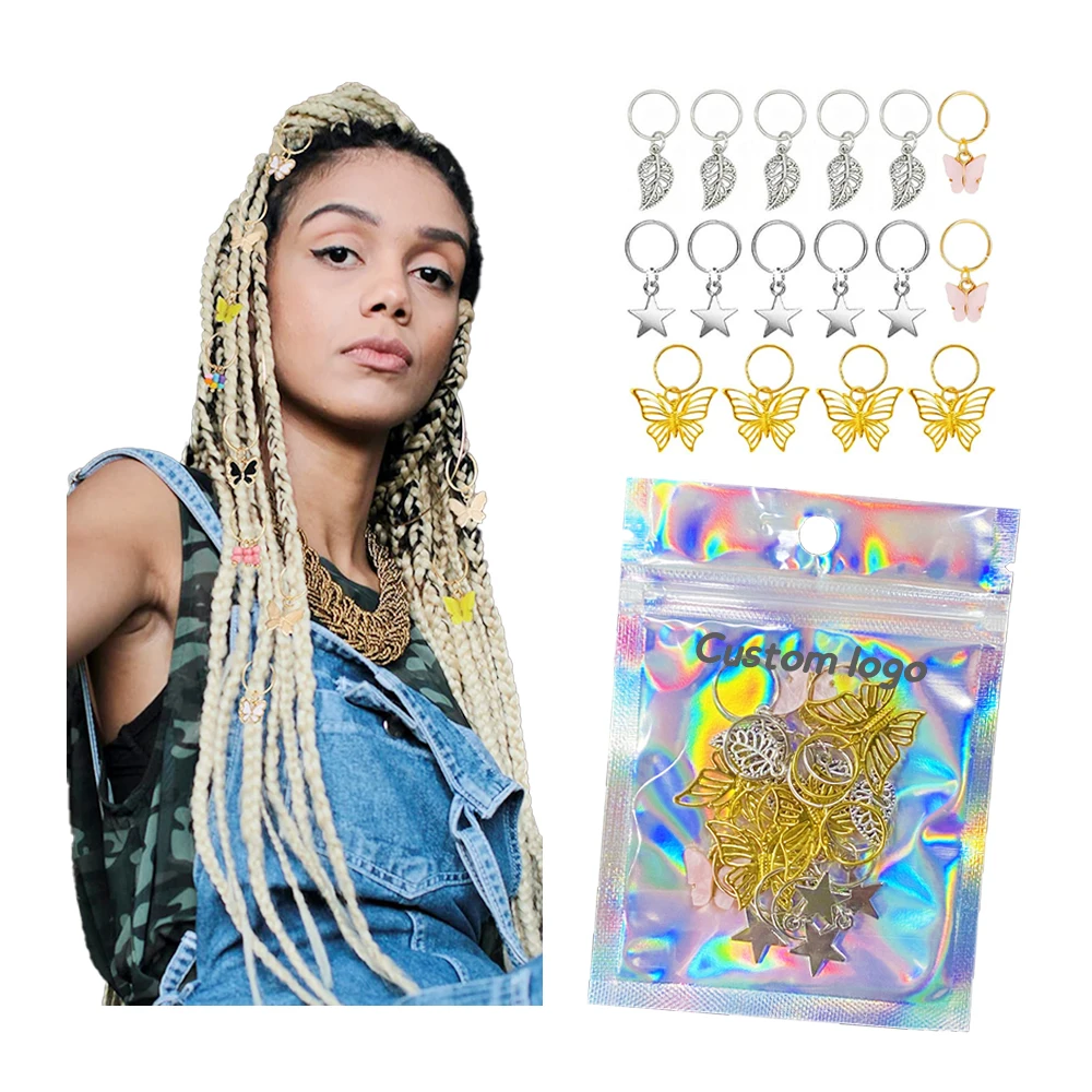 Shinein Gold Silver Box Braids Hair Rings Metal Loc Jewelry Hair Accessories Dreadlock Cuff Hair Braiding Accessories Beads