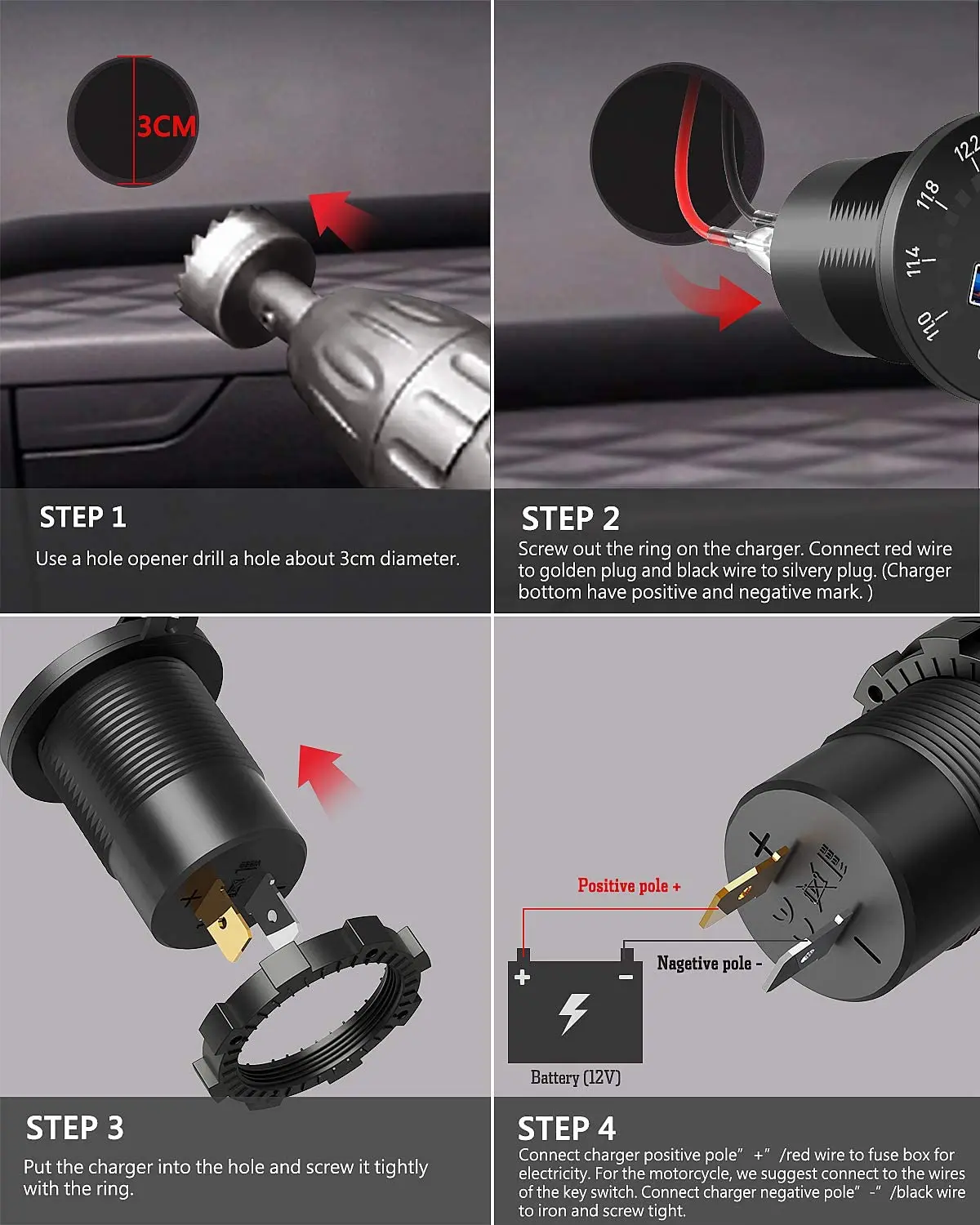 Quick Charge 3 0 Dual USB Автомобильное зарядное устройство розетка с Вольтметр и переключатель водонепроницаемый 36 Вт 6A 12V