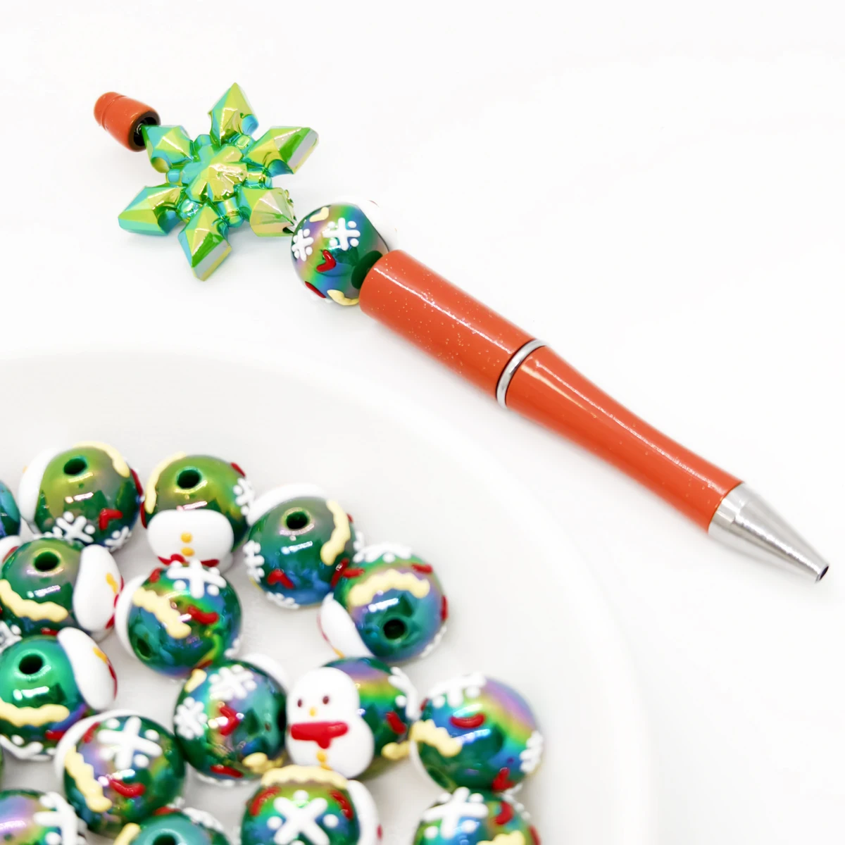 Christmas series hand-painted white snowman shape 15mm acrylic round beads for bracelet necklace jewelry production