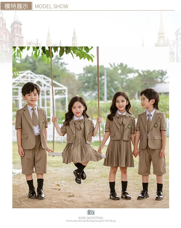 Breathable Custom Kindergarten Clothing Set Kids Vest Student Skirt Boys Toddler Chinese School Uniform