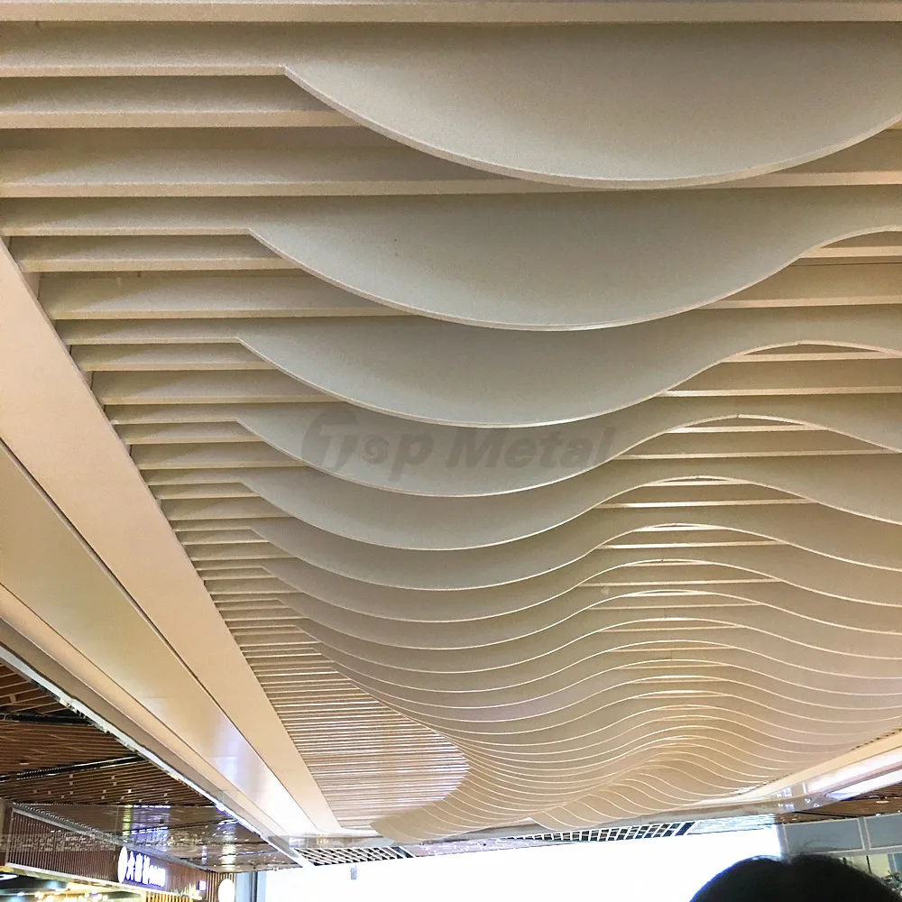 Interior Wall and Roof Decoration Fireproof Stretch Wave Aluminum Baffle Ceiling Panels