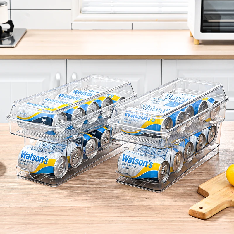 Soda Can Canned Food Bin Stackable Dispenser with Lid for Refrigerator Pantry Freezer Holds 10 Cans Clear Design