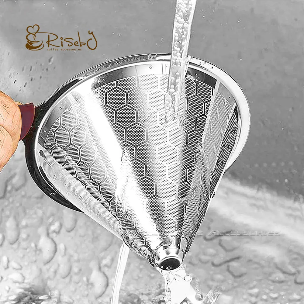 Honeycomb Double Layer Stainless Steel Coffee Funnel Dripper Pour Over Metal Mesh Strainer Reusable Cone Coffee Filter