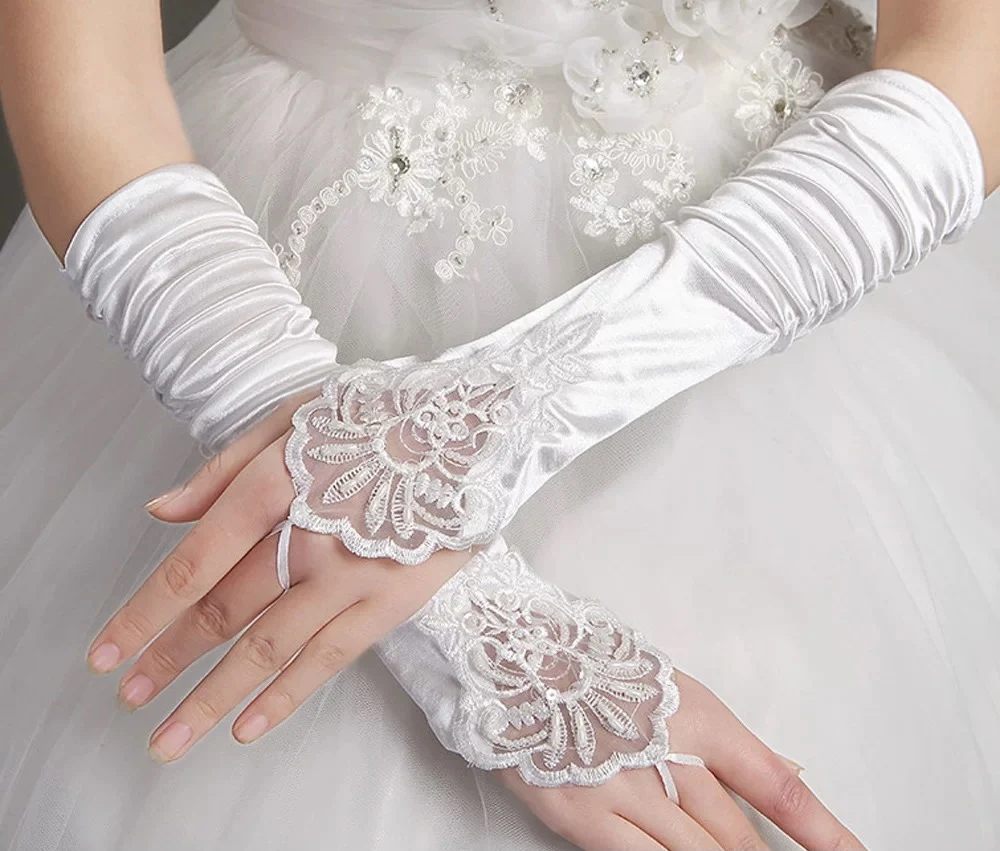 Свадебные перчатки длинные свадебные кружевные