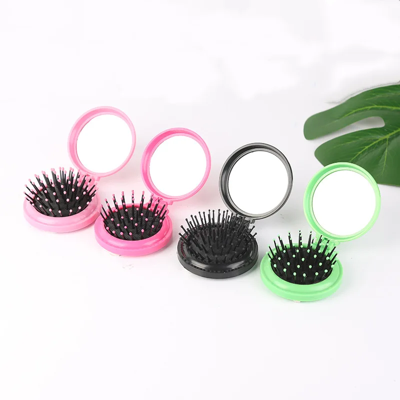 
Custom Logo Travel Compact Folding Pocket Mini detangling Hair Brush with Mirror 