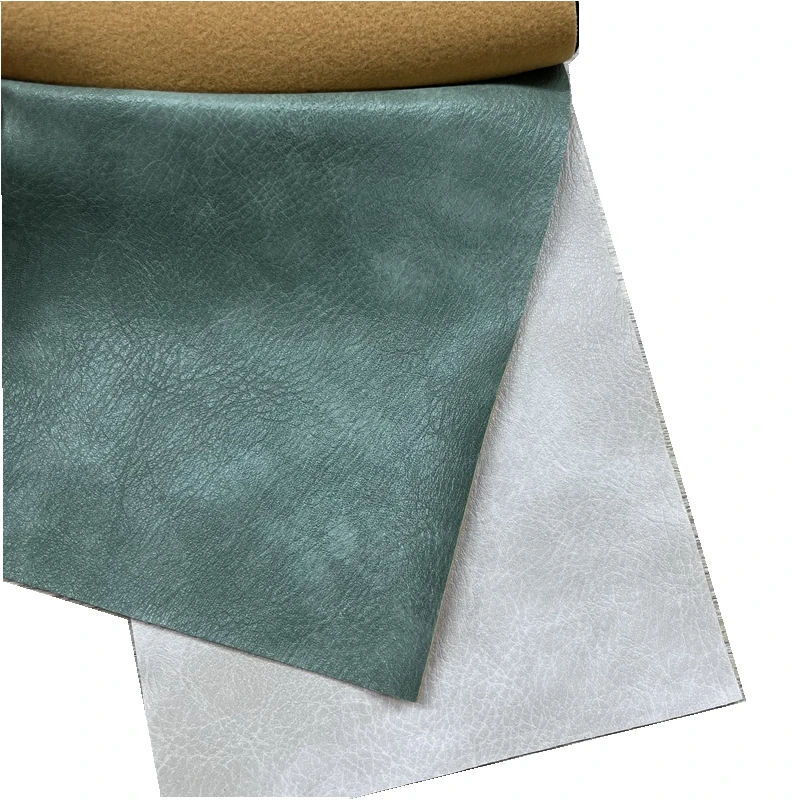 Factory Outlet Two Tone Color Embossed PVC Synthetic Leather Roll for Sofa and Polyester Leather double brush Backing