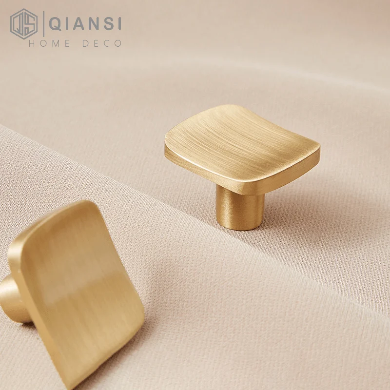 Qiansi HK0023 мебельные ручки для шкафов с одним отверстием латунный шкаф кухонный квадратная ручка выдвижная кнопка