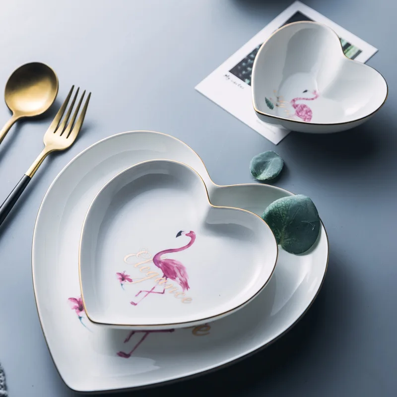 Flamingo Heart Shaped Love Ceramic Couple Plate