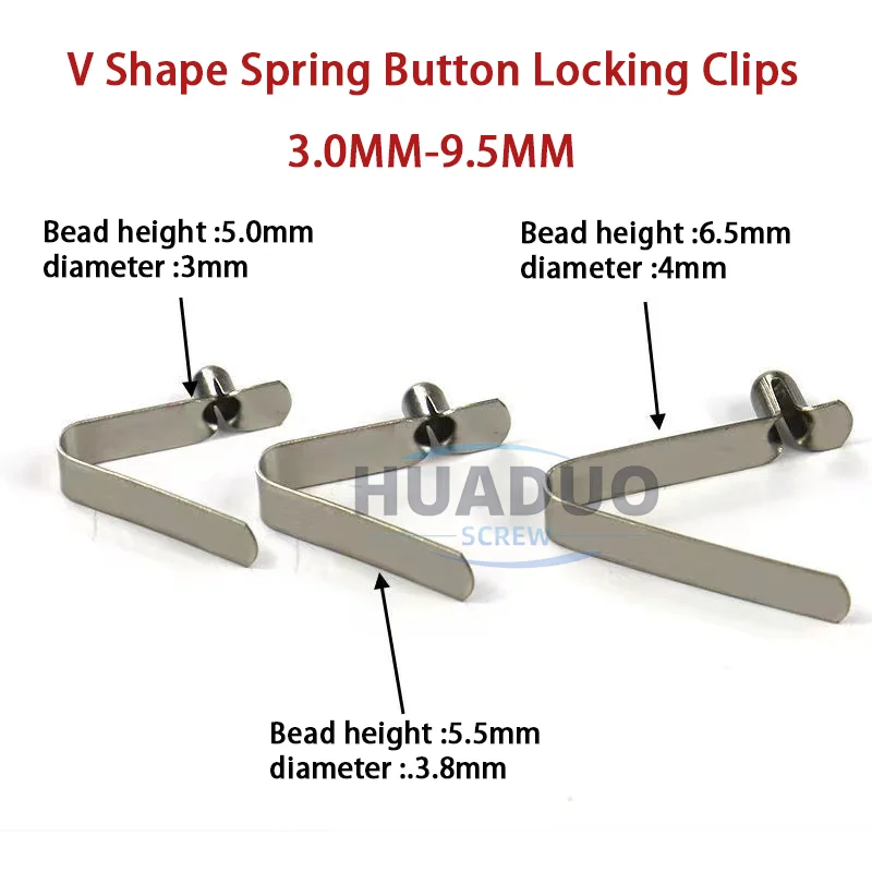 Manufacture Single V Shape Pole Push Button Spring Clip for 28-35mm Aluminium Tube Spring Snap Clips Locking Tube Pin