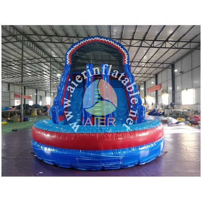 Popular inflatable blue red marble water slide pool Pvc inflatable slides Inflatable swimming pool for kids with slide