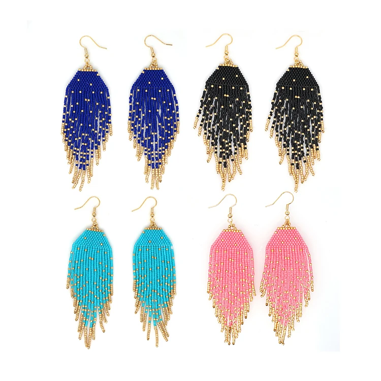 Trendy Handmade Boho Rainbow Big Pastel Miyuki Seed Beaded Tassel Earrings Fashion Indian Jewelry Wholesale For Women