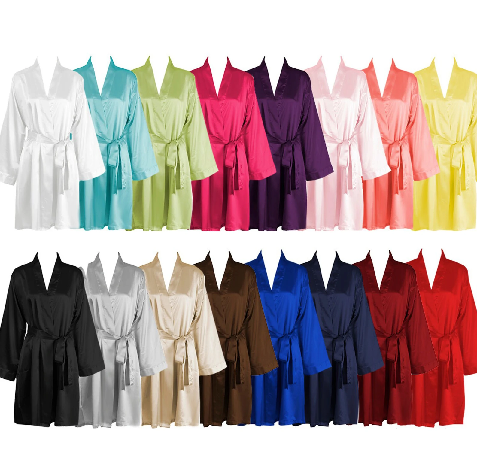 WH34 custom logo new blue elegant wedding dress satin for bridesmaid light satin robe half sleeve robe bridal kimono robe